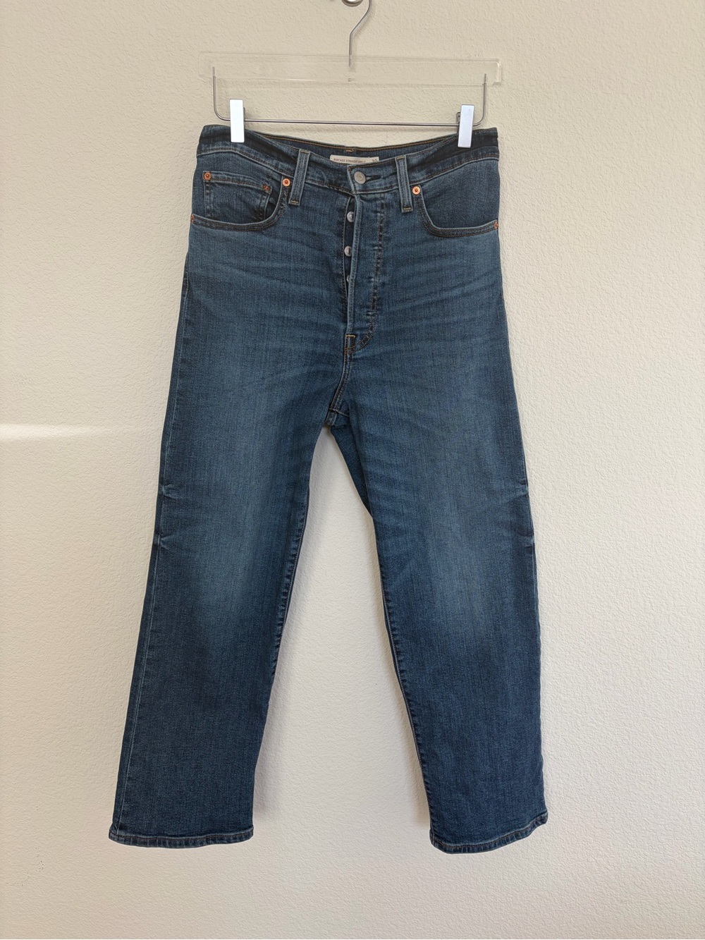 Levi’s Ribcage Straight Ankle Classic Dark Blue Denim Jeans | 30